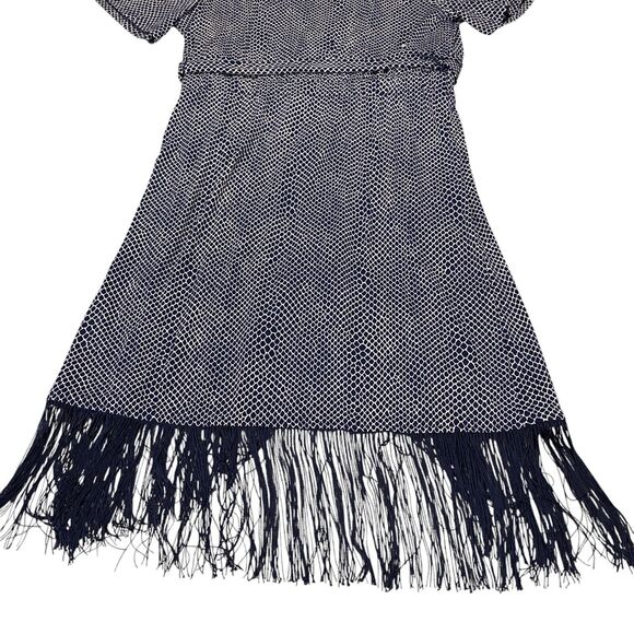 Michael Kors Sheath Dress Womens Medium Navy White Fringing Short Sleeve $135 - Picture 12 of 16